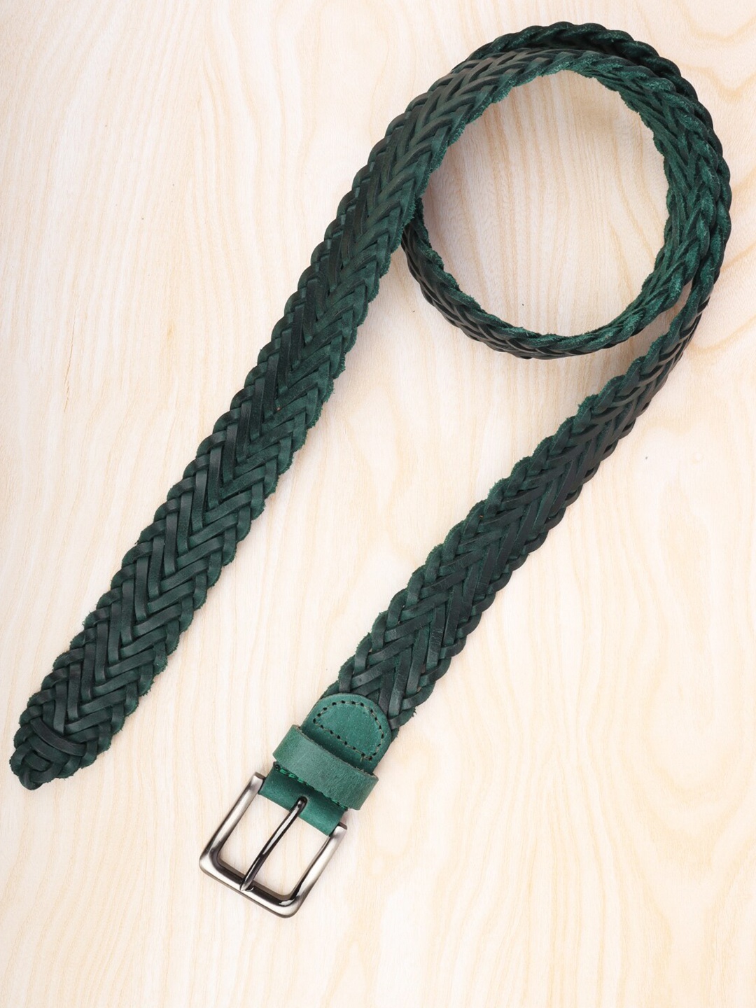 

REDHORNS Men Braided Leather Belt, Green