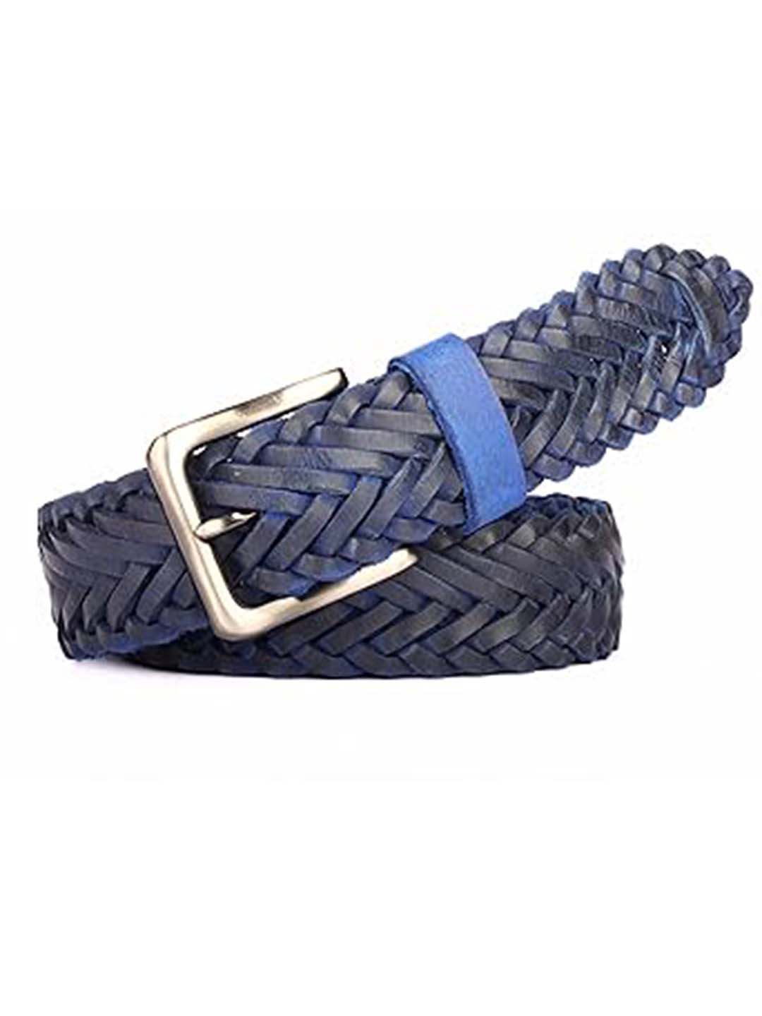 

REDHORNS Men Braided Leather Belt, Blue