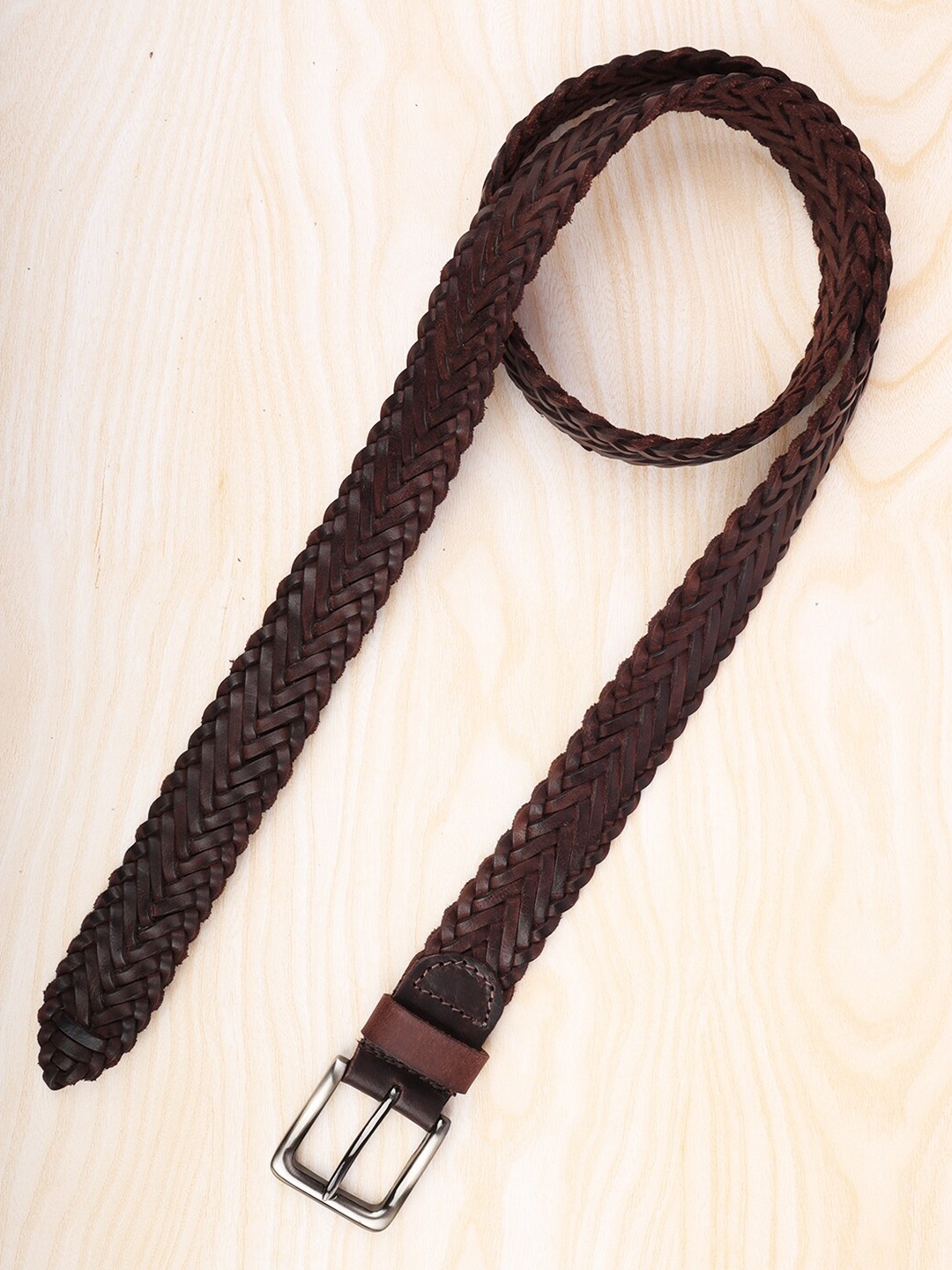 

REDHORNS Men Braided Leather Belt, Brown