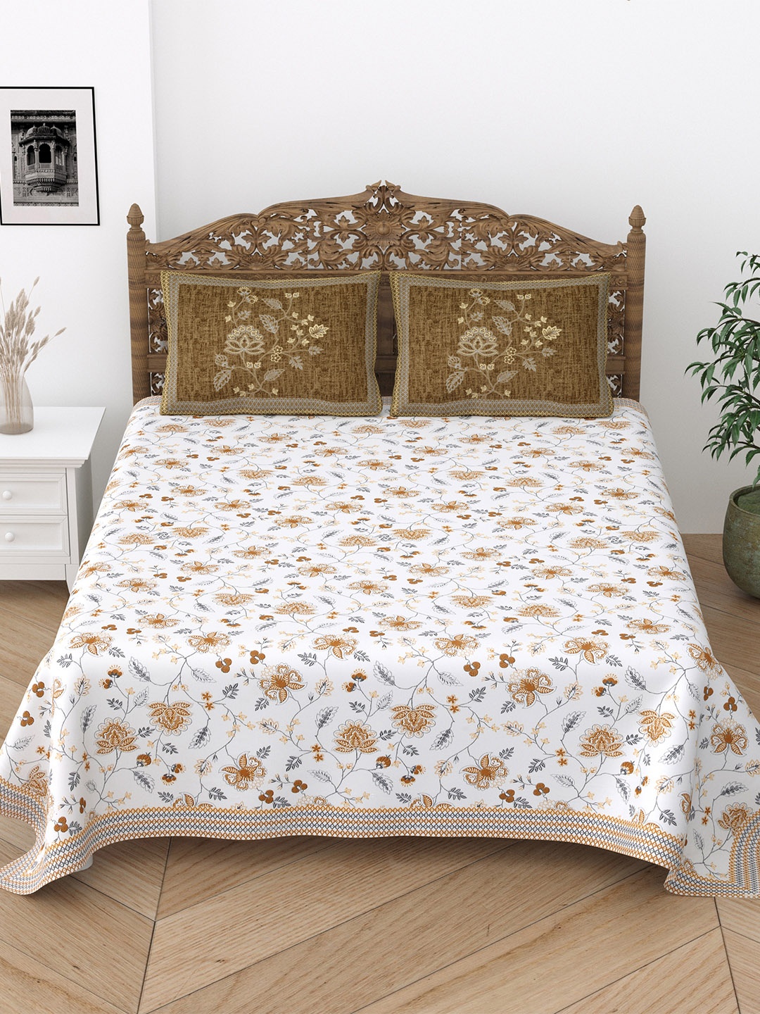 

Serene Decor Blue & White Floral 210 TC King Bedsheet with 2 Pillow Covers
