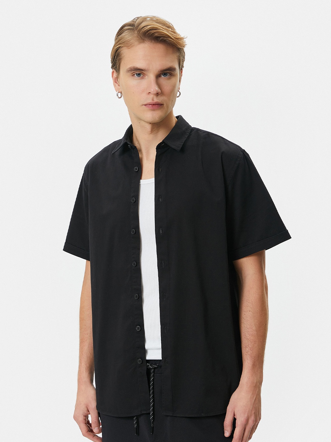 

Koton Spread Collar Pure Cotton Casual Shirt, Black