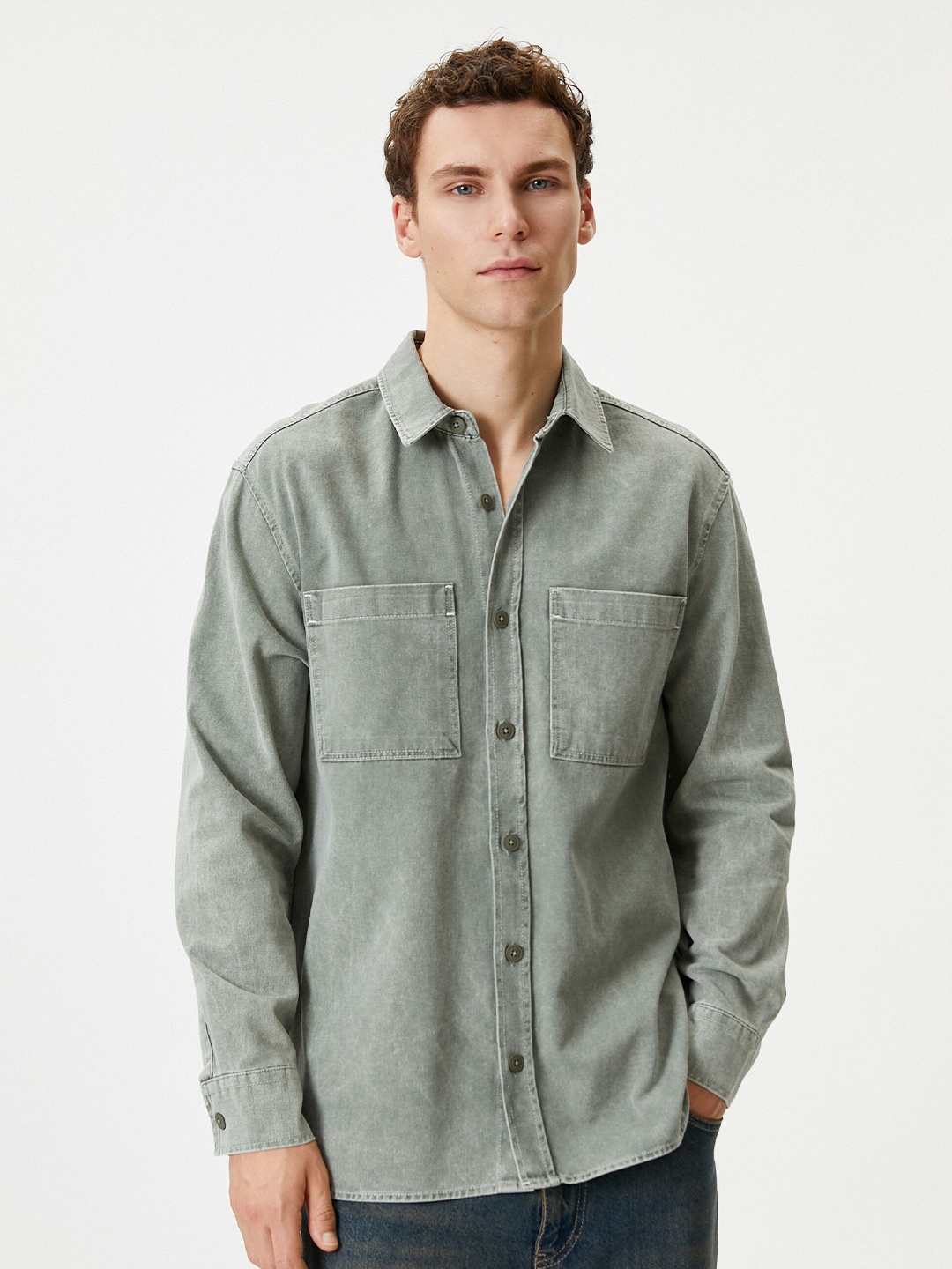 

Koton Regular Fit Pure Cotton Casual Shirt, Grey
