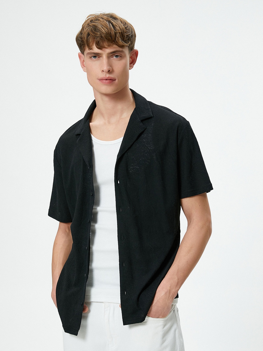 

Koton Cuban Collar Casual Shirt, Black