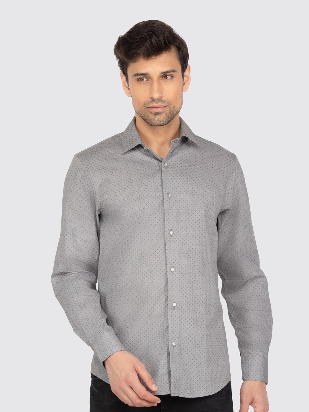 

Berkshire Men Smart Slim Fit Micro Ditsy Printed Formal Shirt, Grey