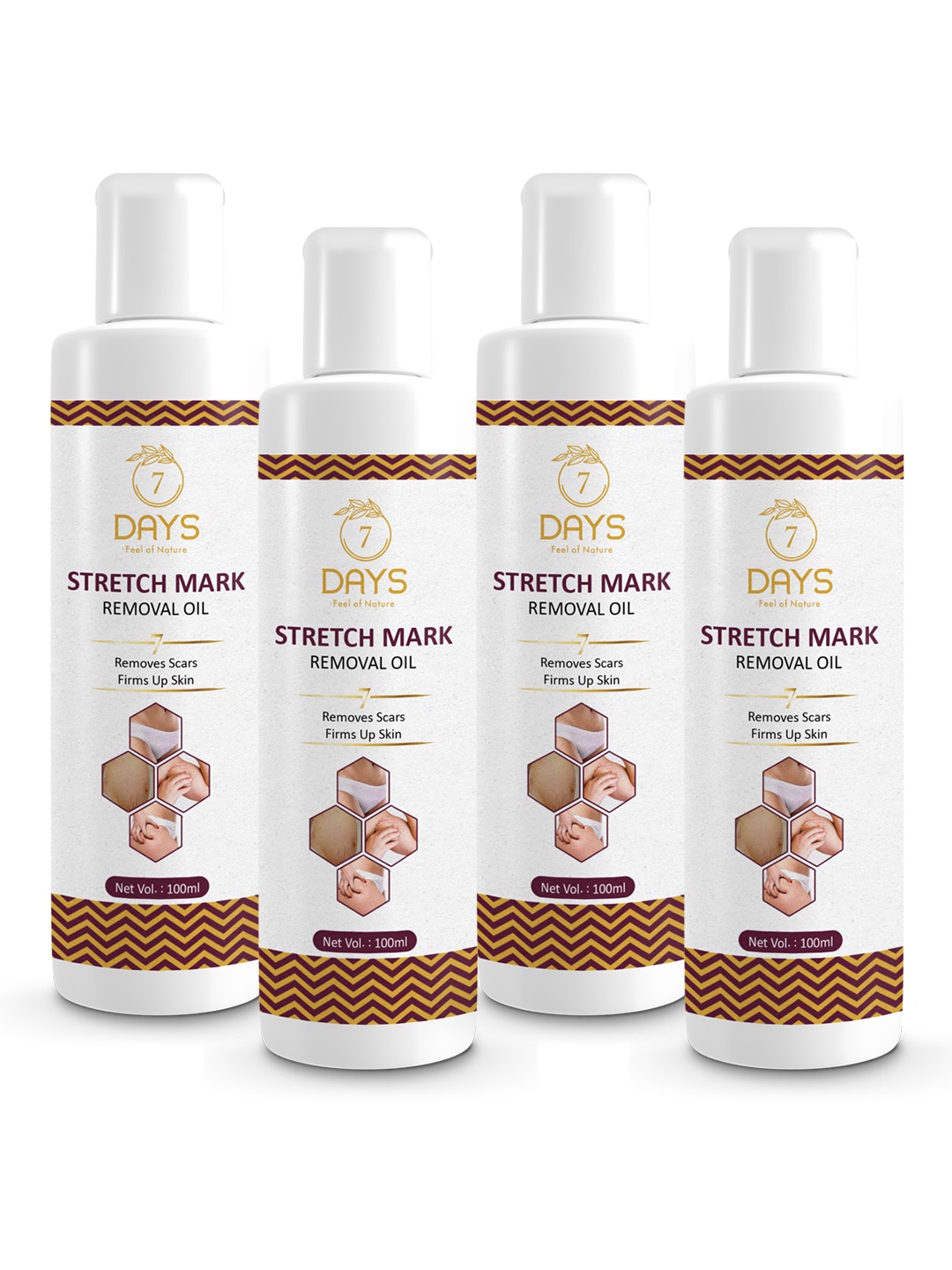 

7 DAYS 4-Pcs Stretch Mark Oil With Vitamin E - 100ml Each, White