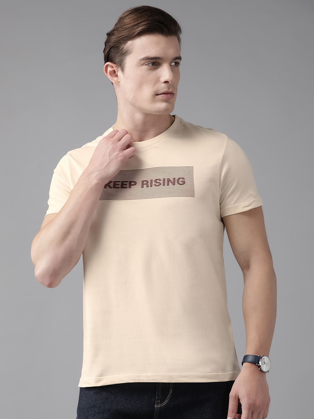 

Blackberrys Typography Printed Pure Cotton Slim Fit T-shirt, Beige