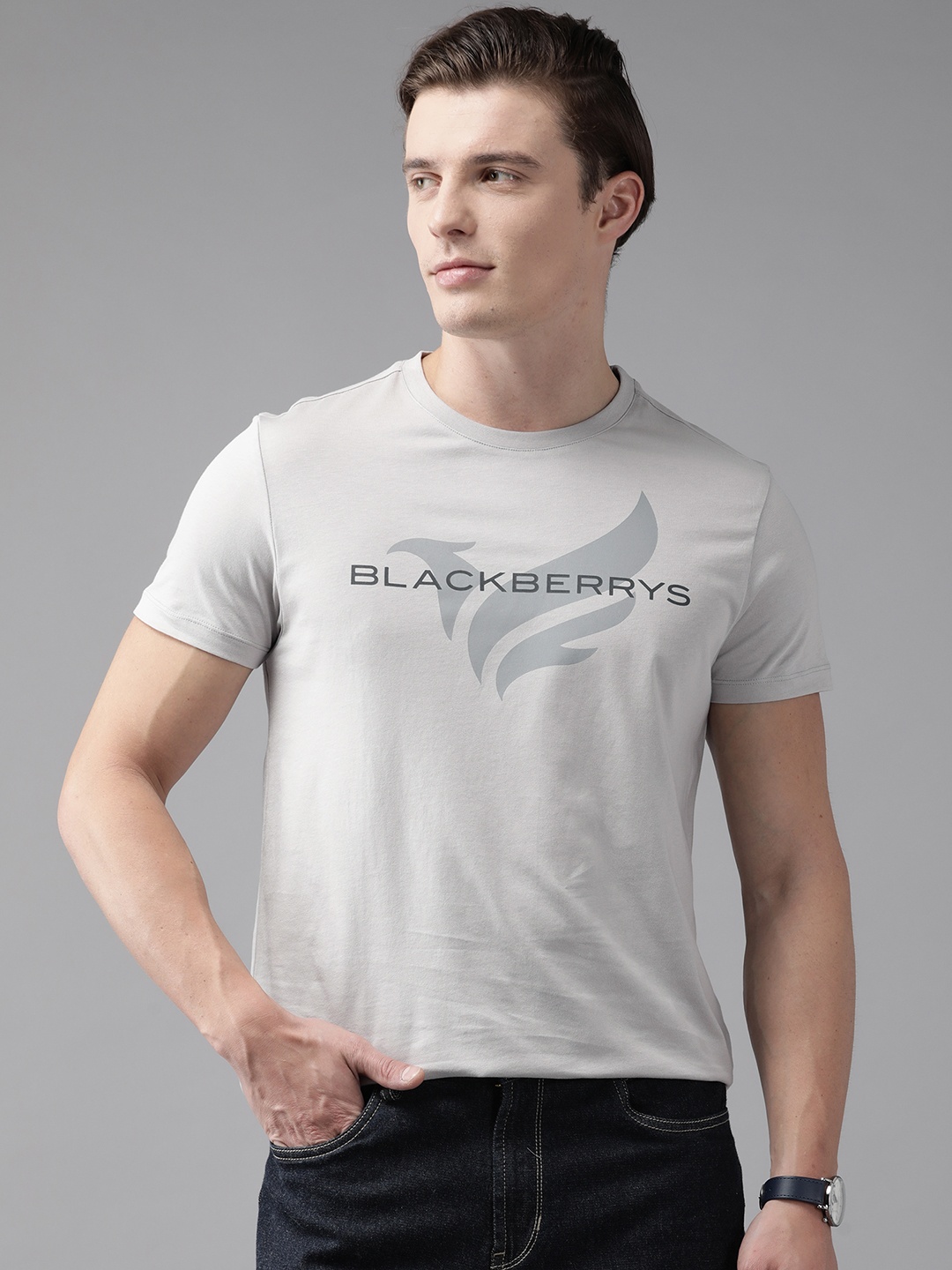 

Blackberrys Brand Logo Print Pure Cotton Slim Fit T-shirt, Grey