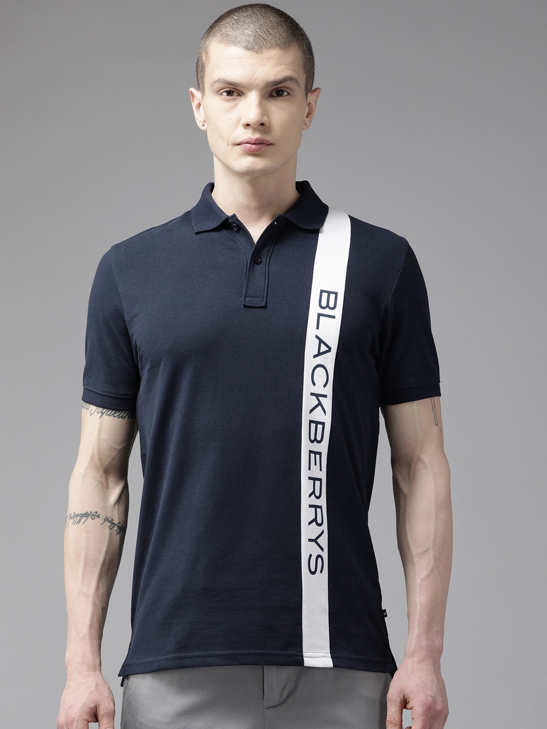 

Blackberrys Brand Logo Printed Polo Collar Slim Fit T-shirt, Navy blue