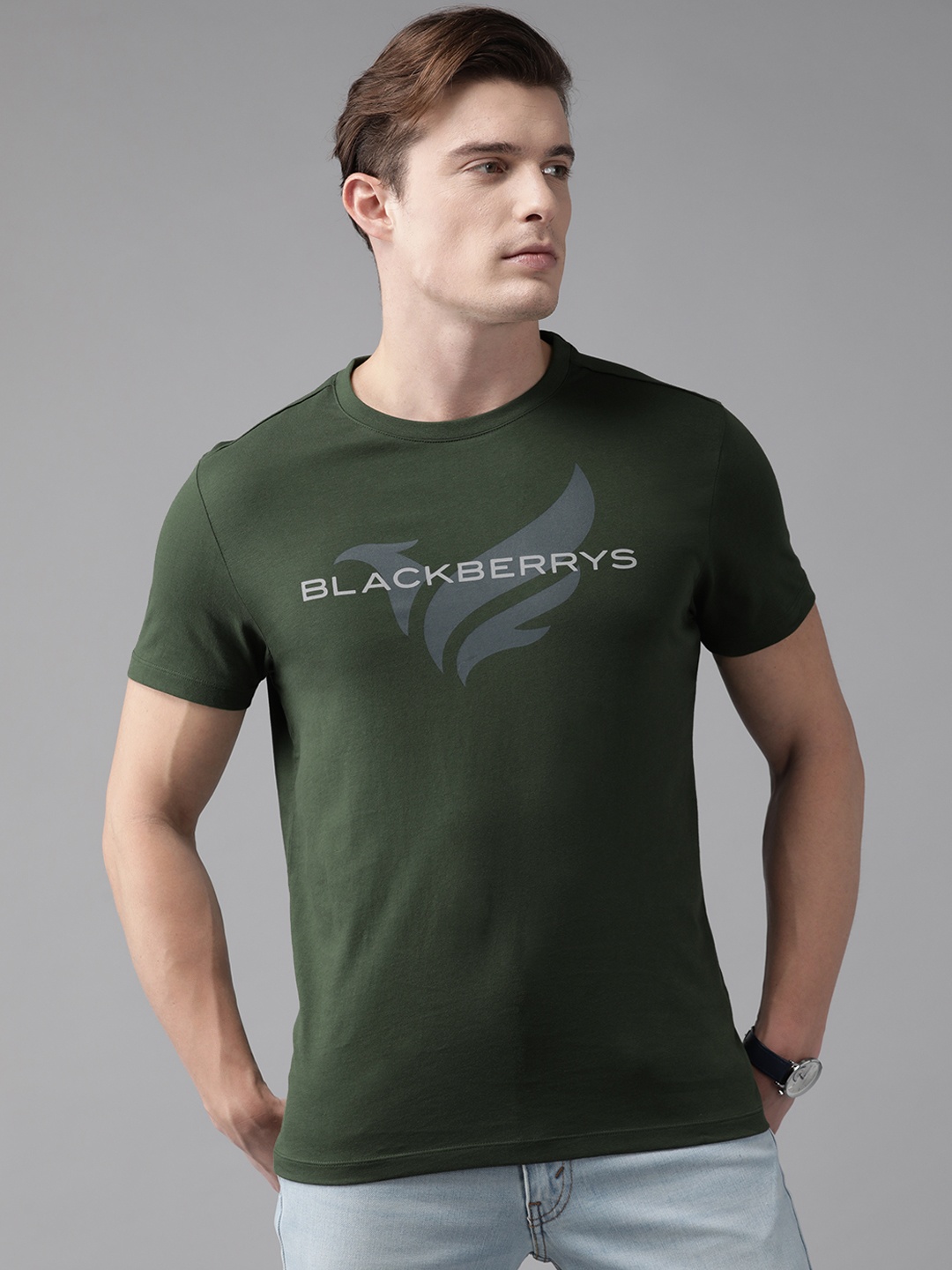 

Blackberrys Brand Logo Print Pure Cotton Slim Fit T-shirt, Green