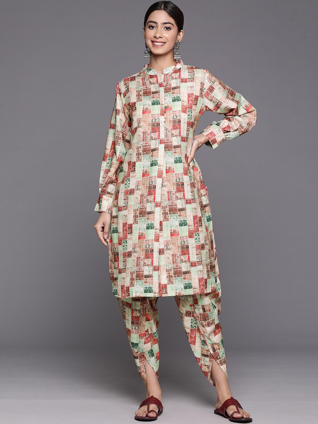 

KALINI Geometric Printed Straight Kurta with Dhoti Pants, Beige