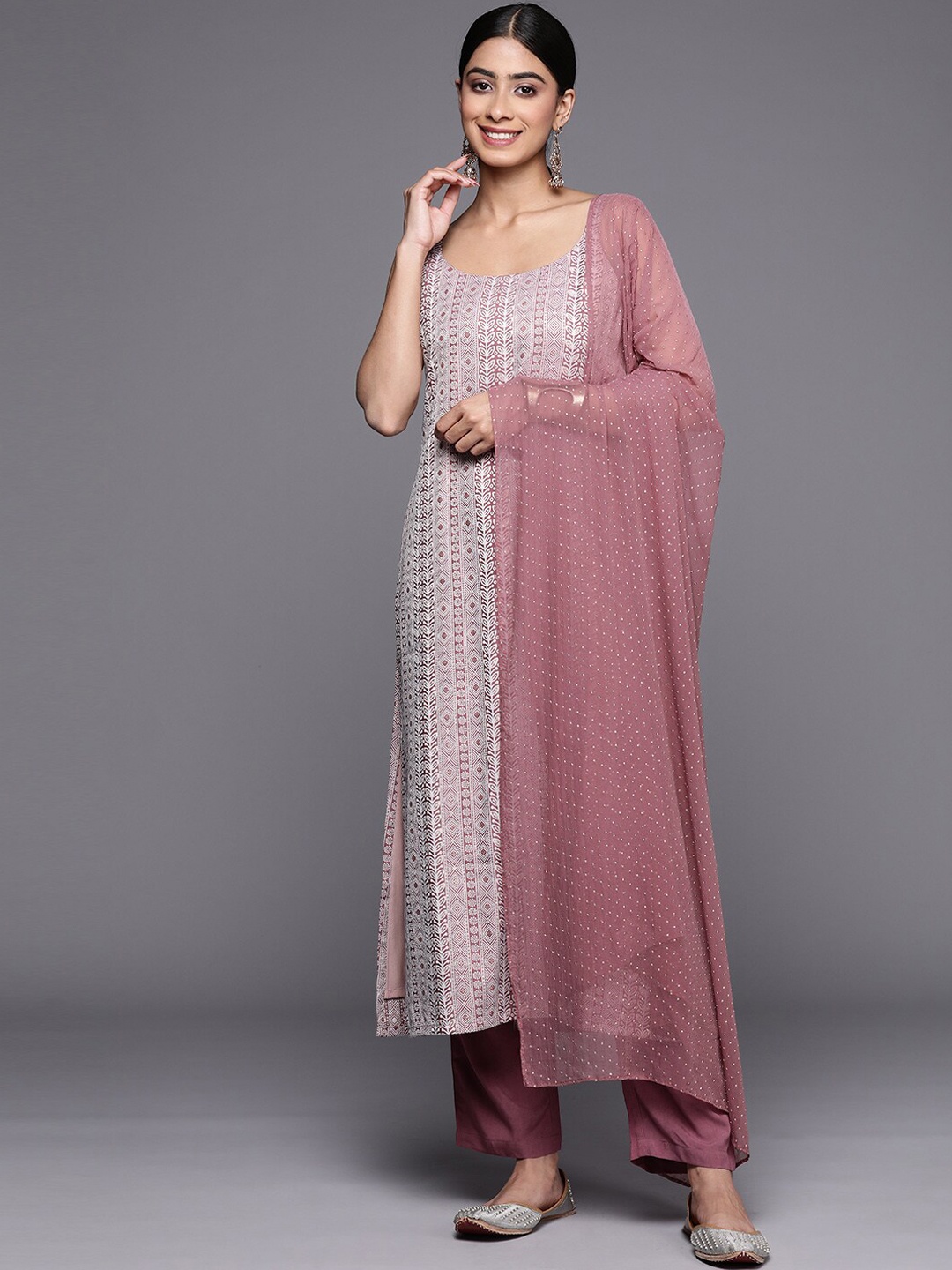 

KALINI Floral Embroidered Shoulder Straps Kurta with Trousers & Dupatta, Mauve