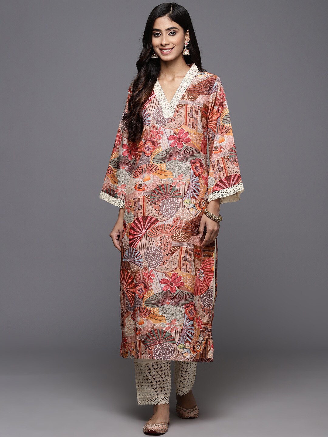 

KALINI Printed Regular Kurta With Trousers, Beige