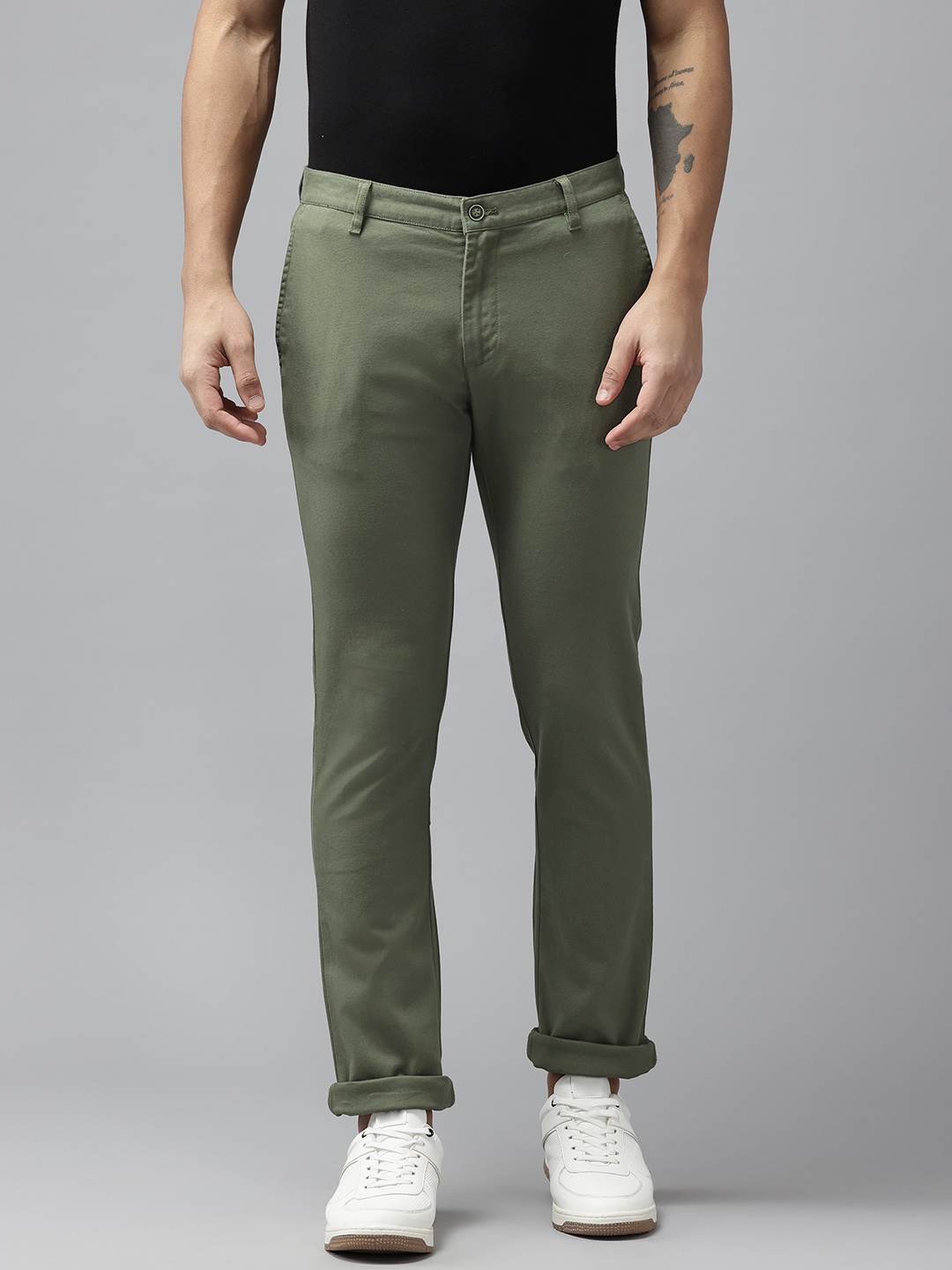 

Blackberrys Men Slim Fit Low-Rise Trousers, Olive