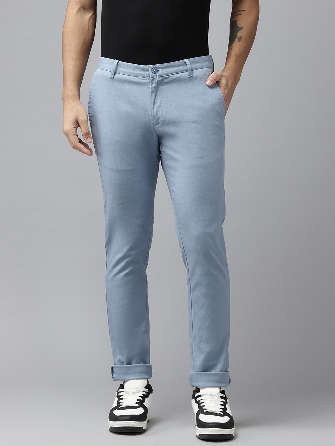 

Blackberrys Men Slim Fit Low-Rise Trousers, Blue