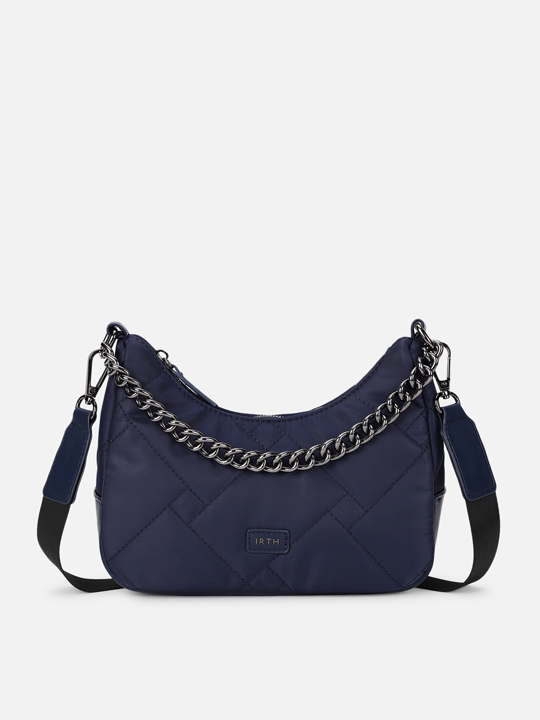 

IRTH Solid Quilted Structured Handheld Bag, Navy blue