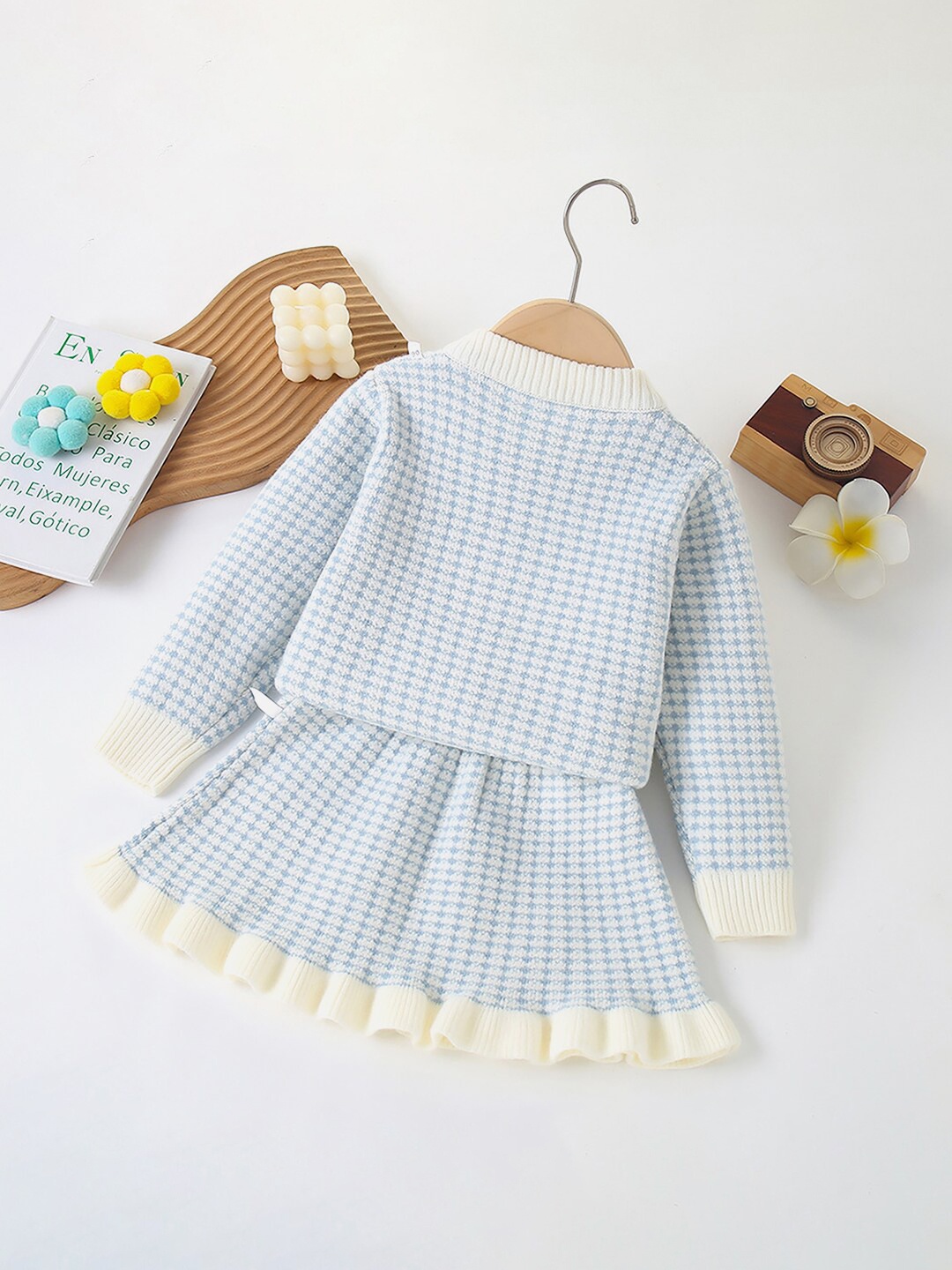 

Little Surprise Box LLP Girls Checked Shirt With Skirt, Blue