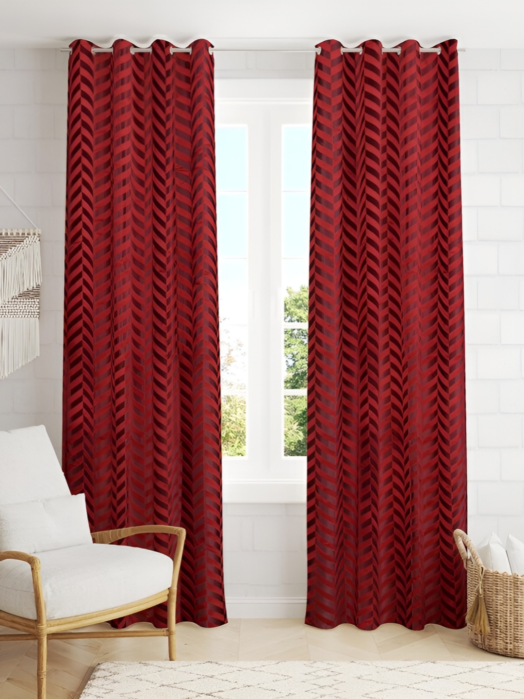 

HOMECRUST Maroon 2 Pieces Geometric Room Darkening Long Door Curtain