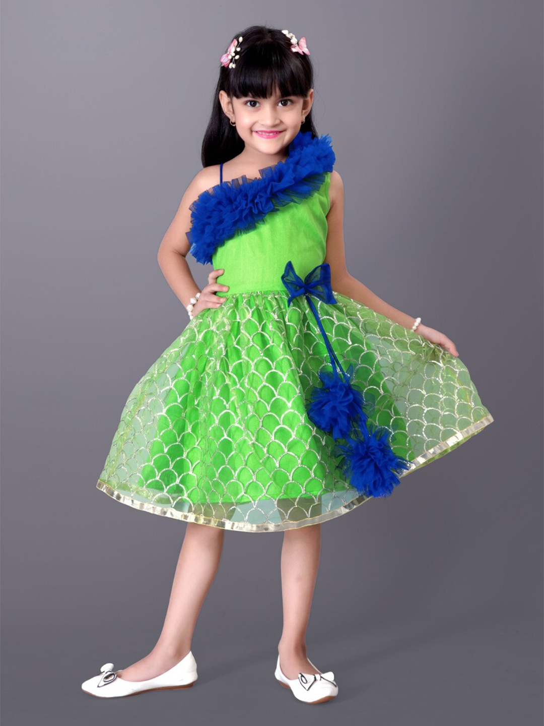 

BAESD Girls Floral Net Fit & Flare Midi Dress, Green