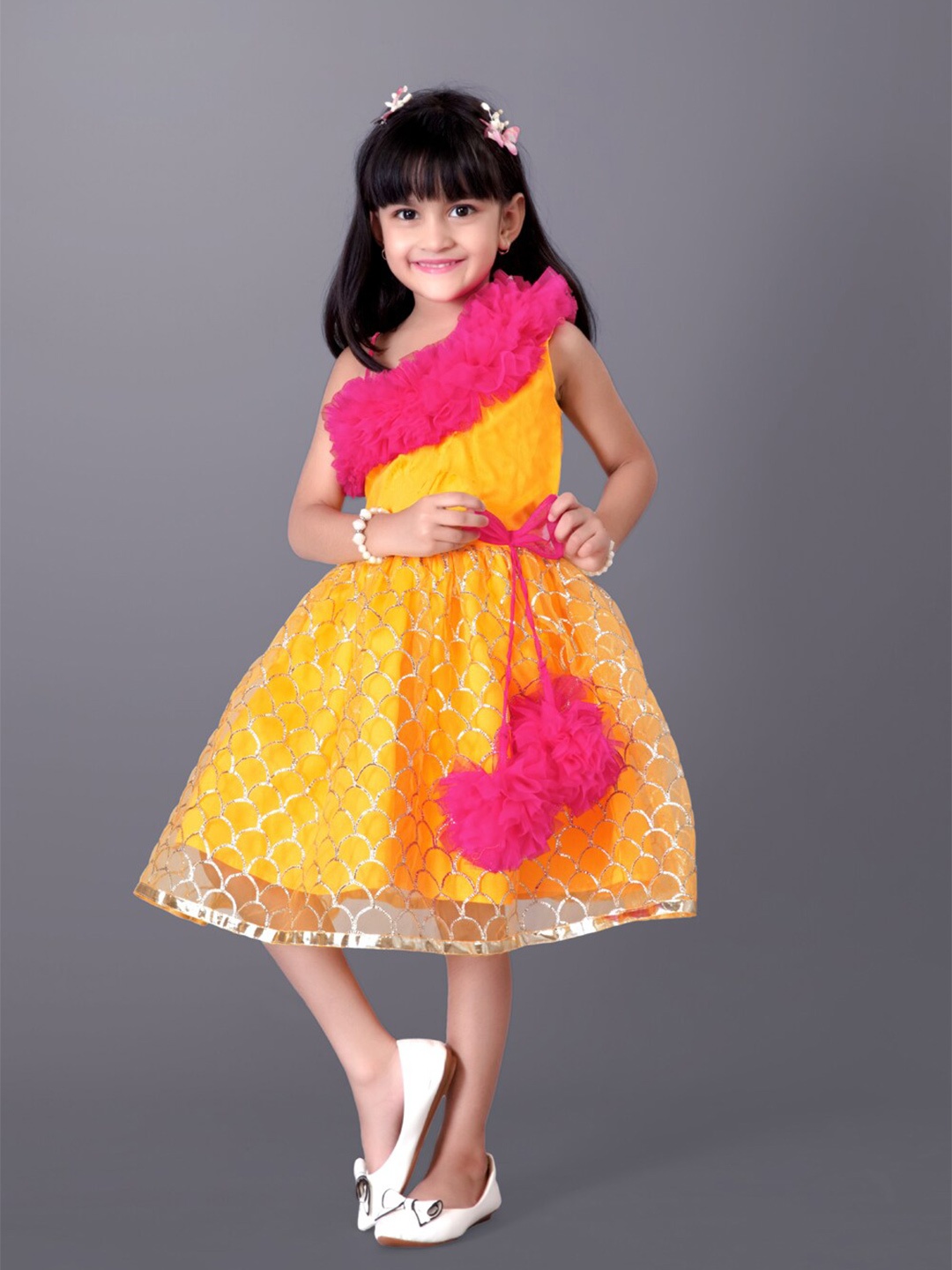 

BAESD Girls Floral Net Fit & Flare Midi Dress, Yellow