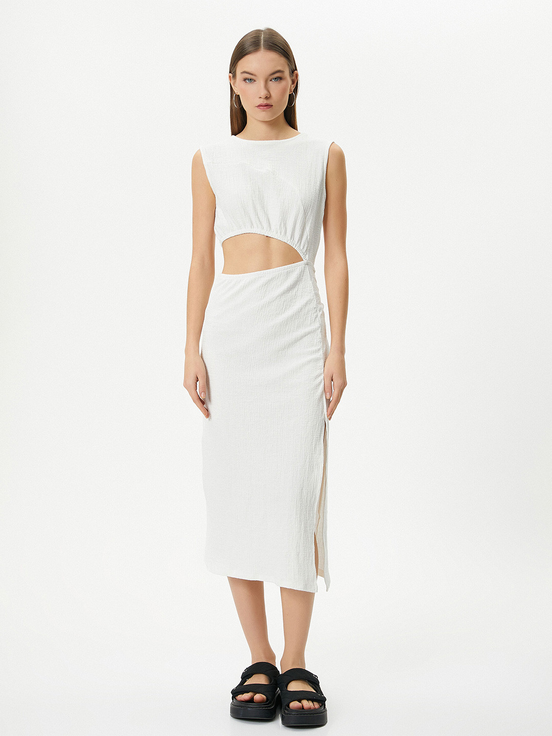 

Koton Cut-Out Sheath Midi Dress, Beige