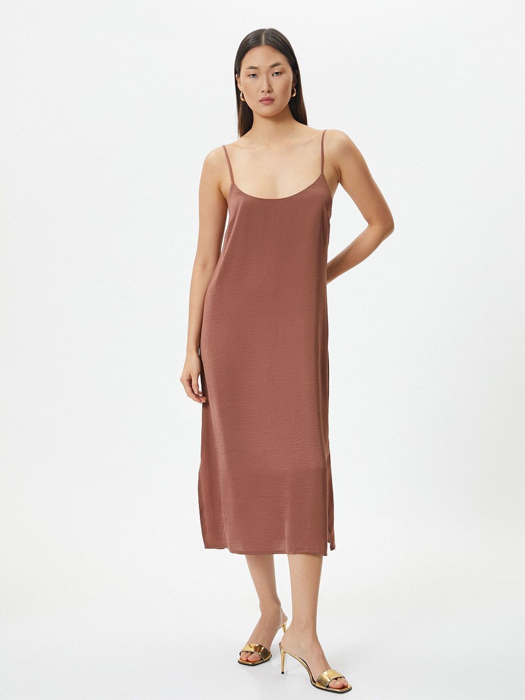 

Koton Sleeveless A-Line Midi Dress, Brown
