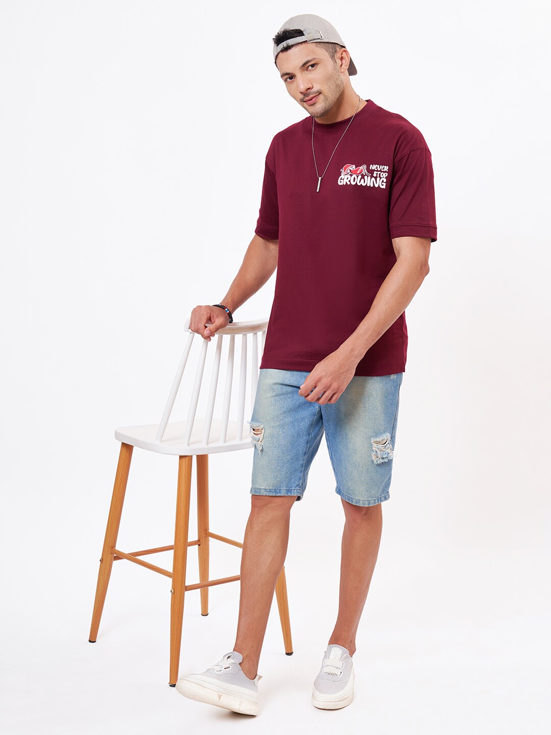 

ZU Printed Round Neck Cotton Relaxed Fit T-Shirt, Maroon