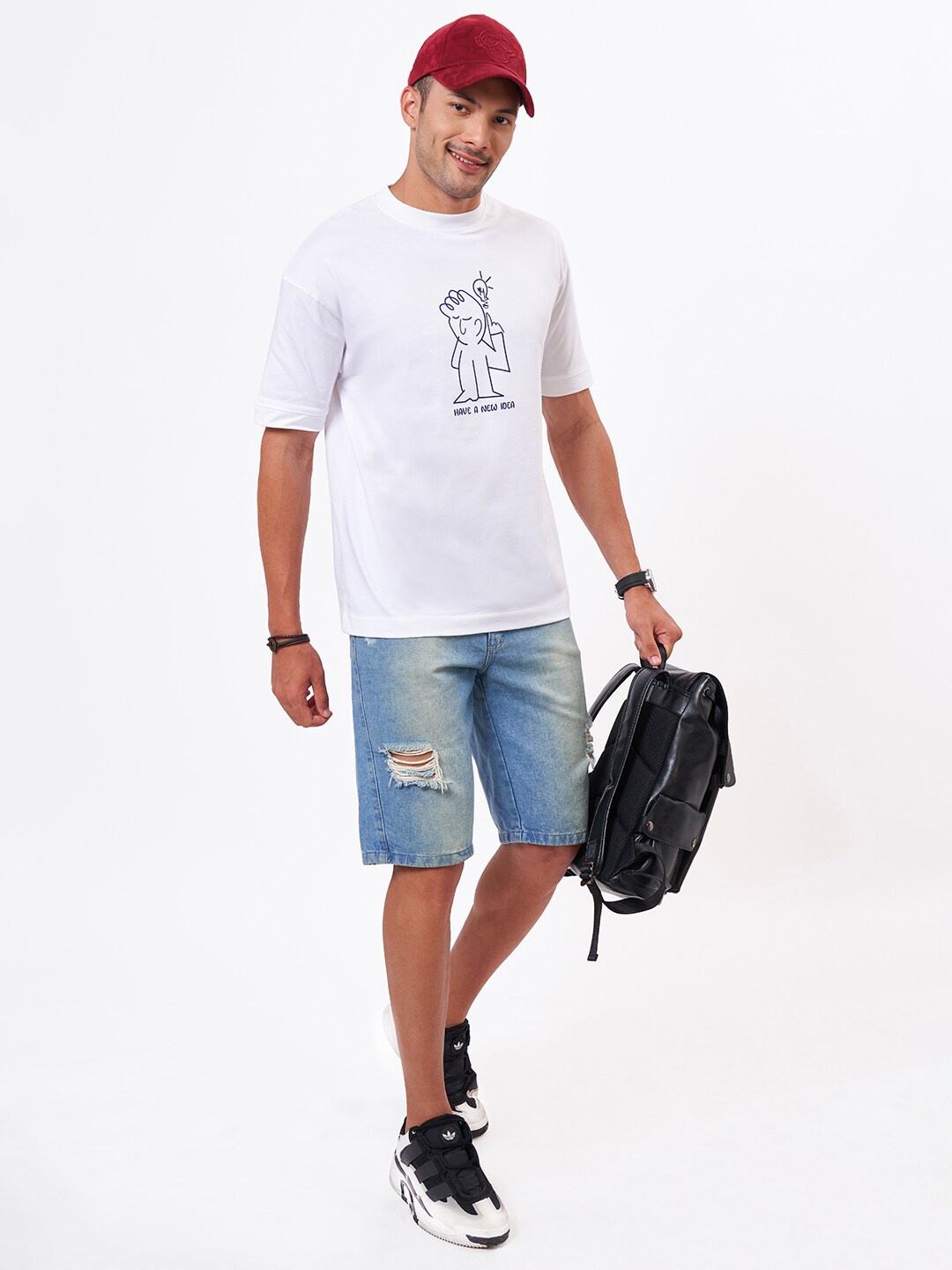 ZU Printed Round Neck Cotton T-shirt, White