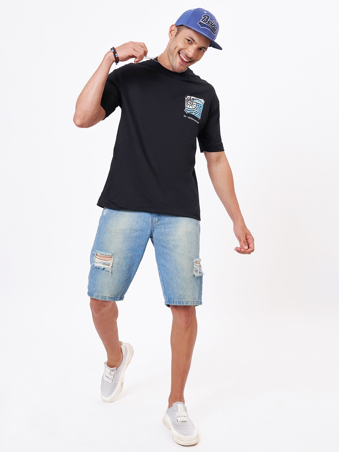 

ZU Graphic Printed Oversized Cotton T-shirt, Black