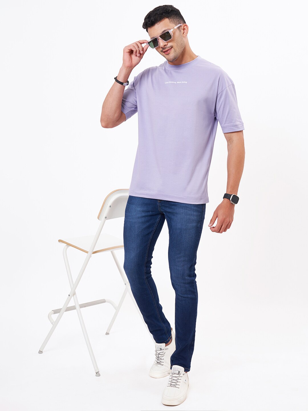 

ZU Typography Printed Oversized Cotton T-shirt, Lavender