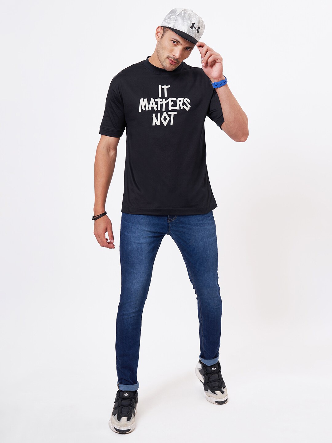 

ZU Typography Printed Oversized Cotton T-shirt, Black