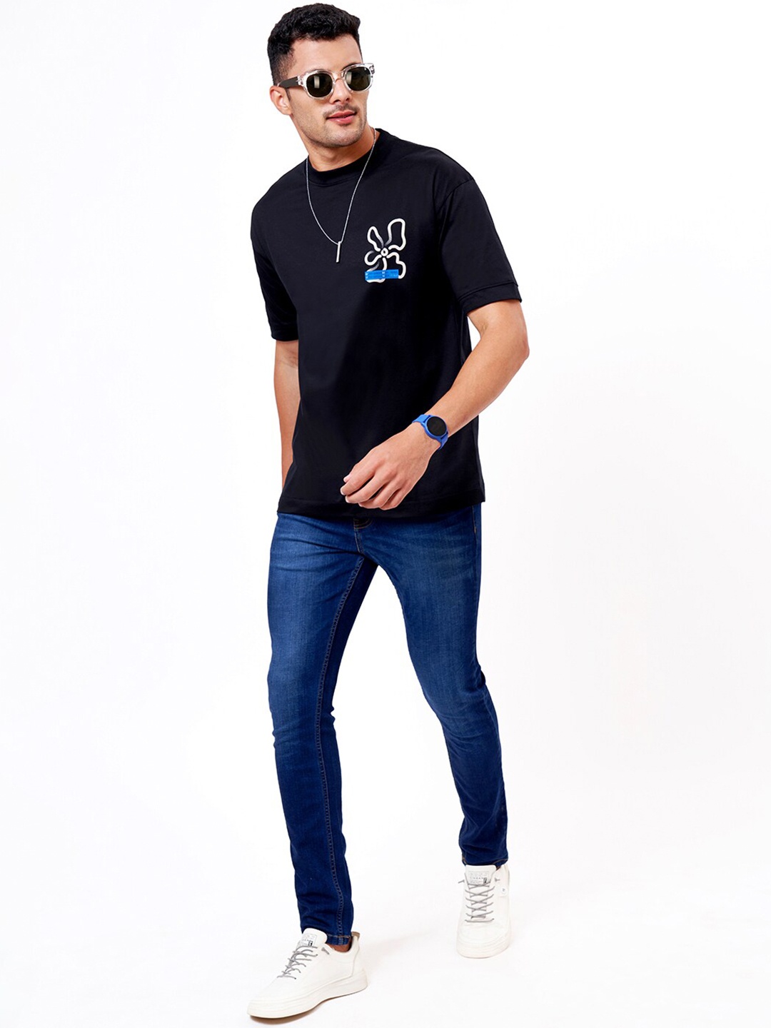 

ZU Graphic Printed Oversized Cotton T-shirt, Black