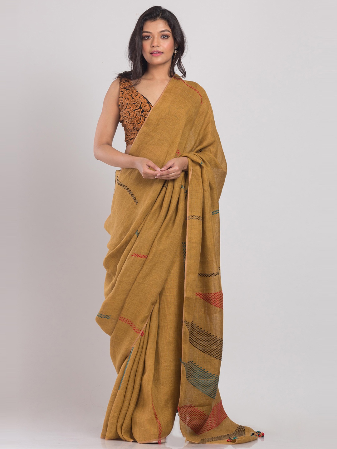 

Angoshobha Abstract Woven Design Pure Linen Saree, Brown