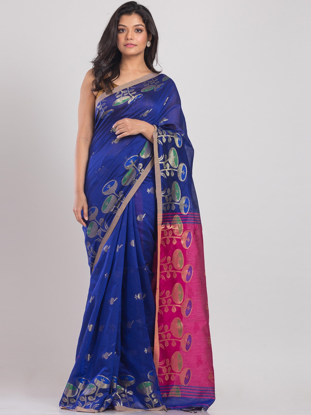 

Angoshobha Ethnic Motifs Woven Design Silk Cotton Zari Saree, Blue