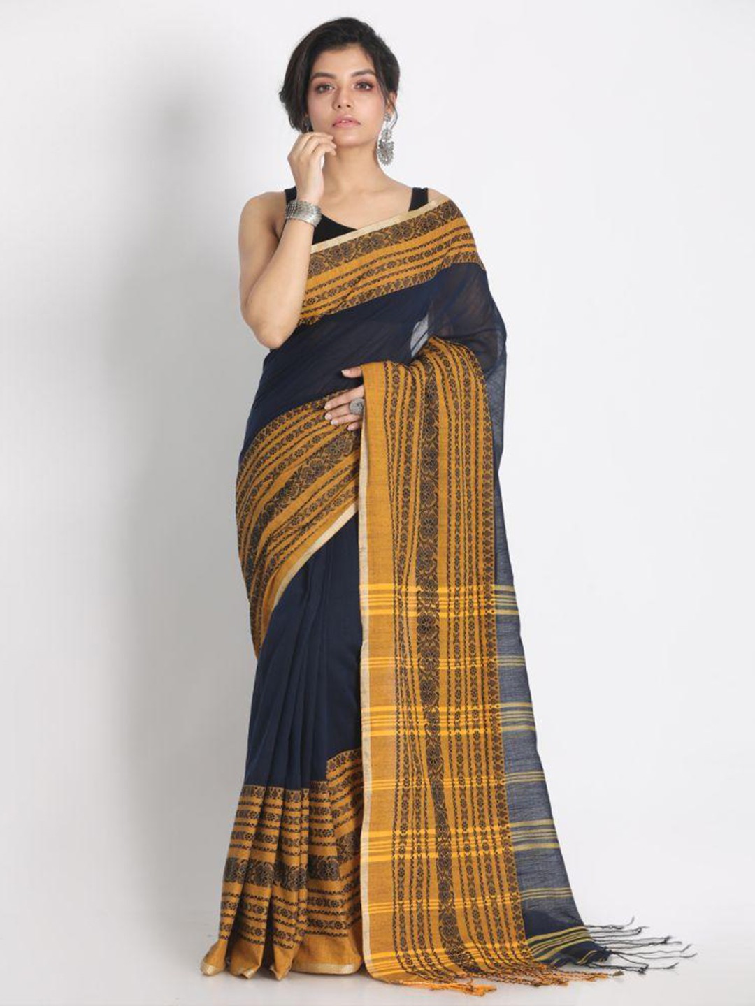 

Angoshobha Ethnic Motifs Printed Pure Cotton Saree, Blue