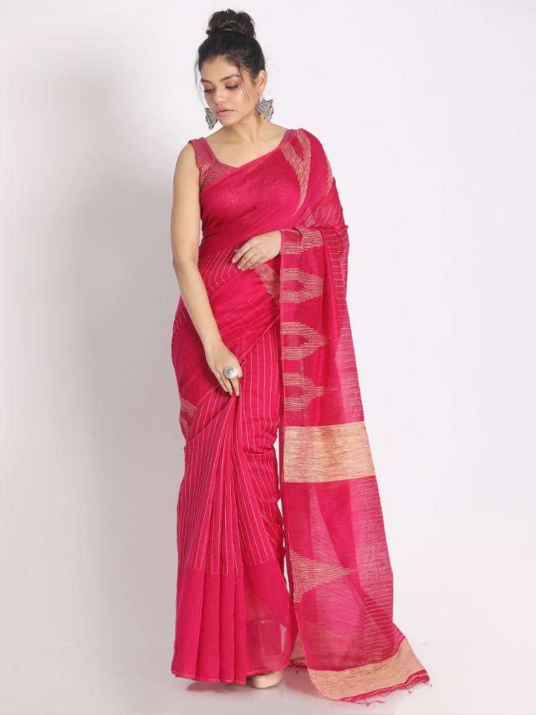 

Angoshobha Striped Woven Design Silk Cotton Saree, Red