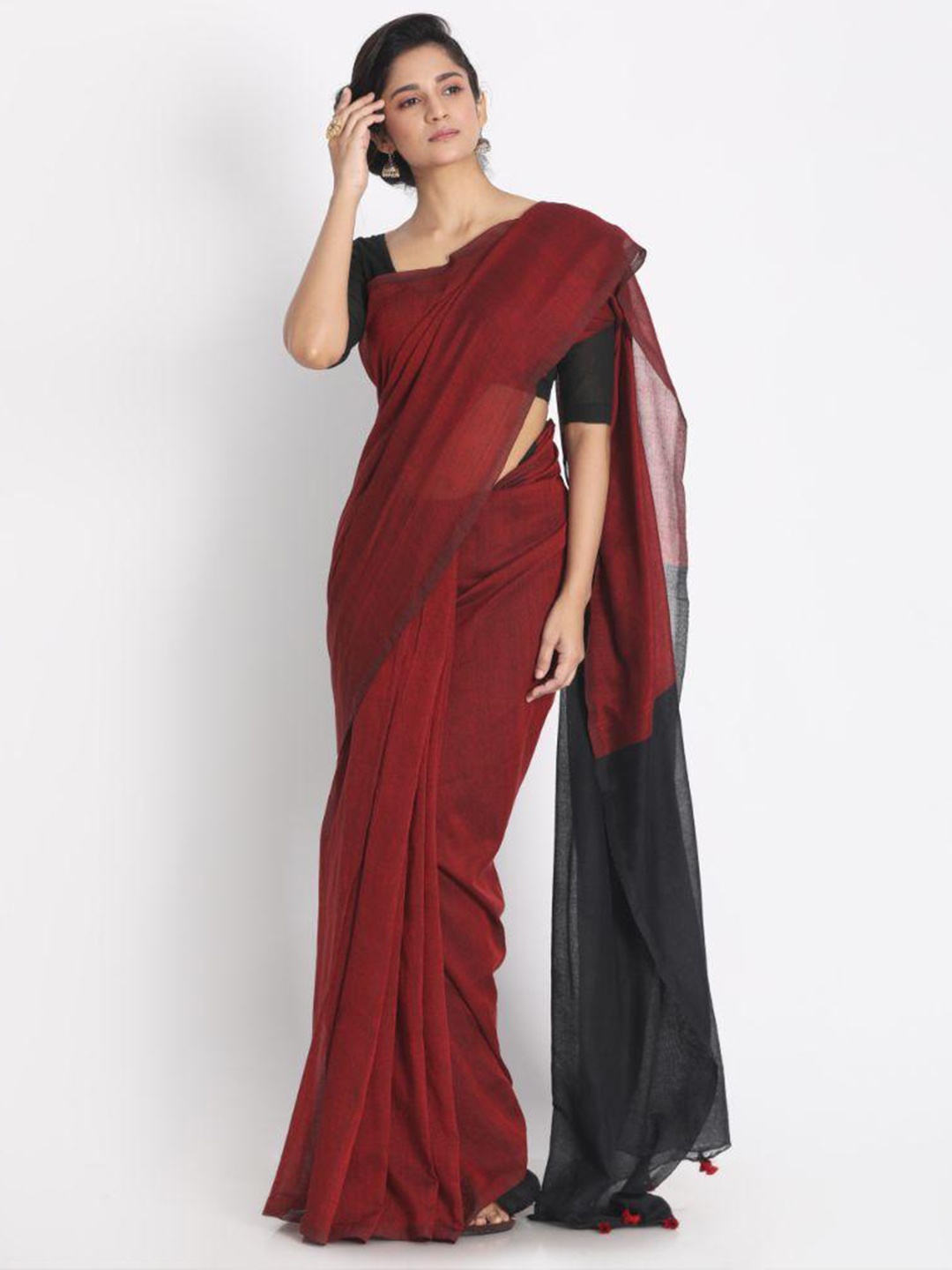 

Angoshobha Colourblocked Pure Cotton Saree, Rust