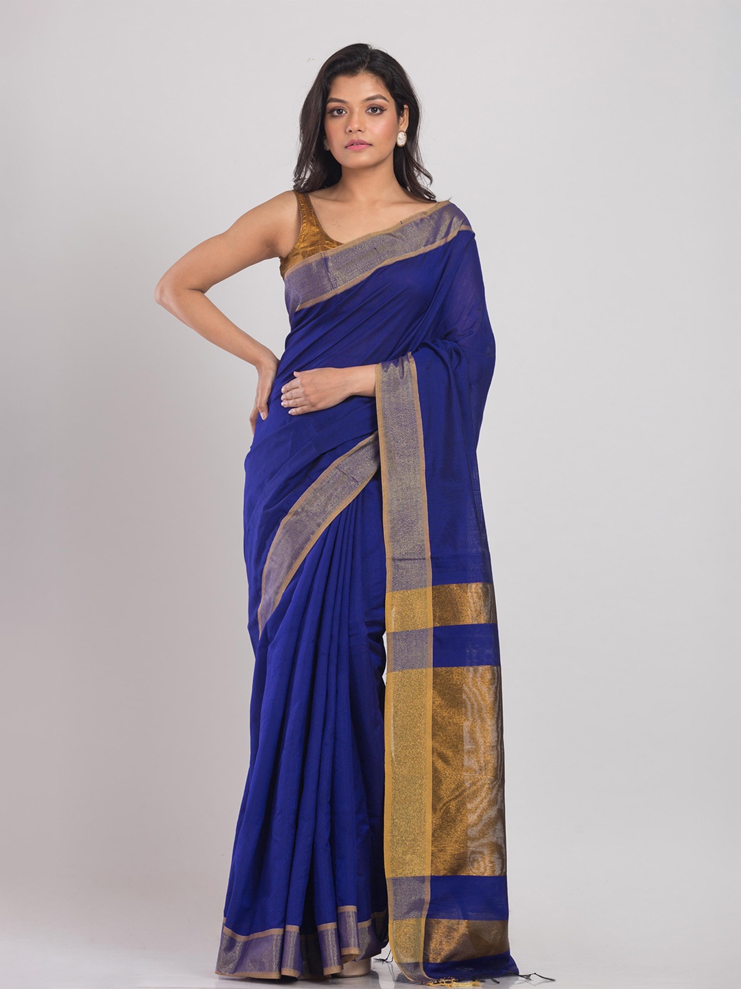 

Angoshobha Zari Silk Cotton Saree, Blue