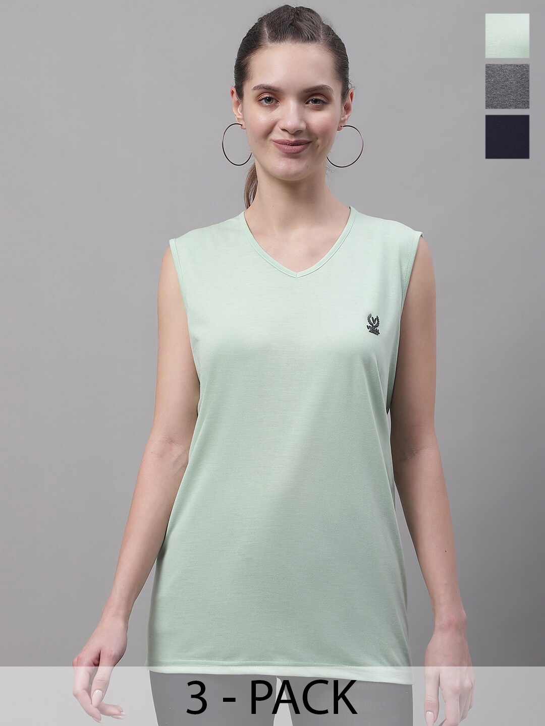 

MACK JONNEY Pack of 3 V-Neck Cotton Longline Gym T-shirts, Green