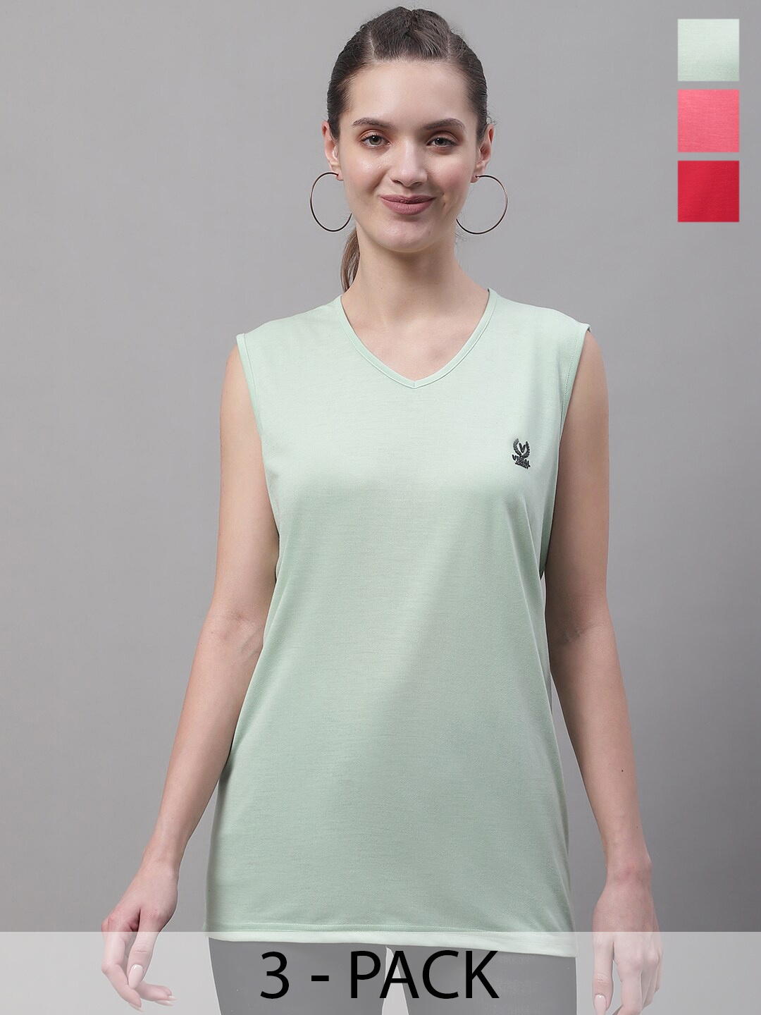 

VIMAL JONNEY Pack of 3 V-Neck Cotton Longline Gym T-shirts, Green