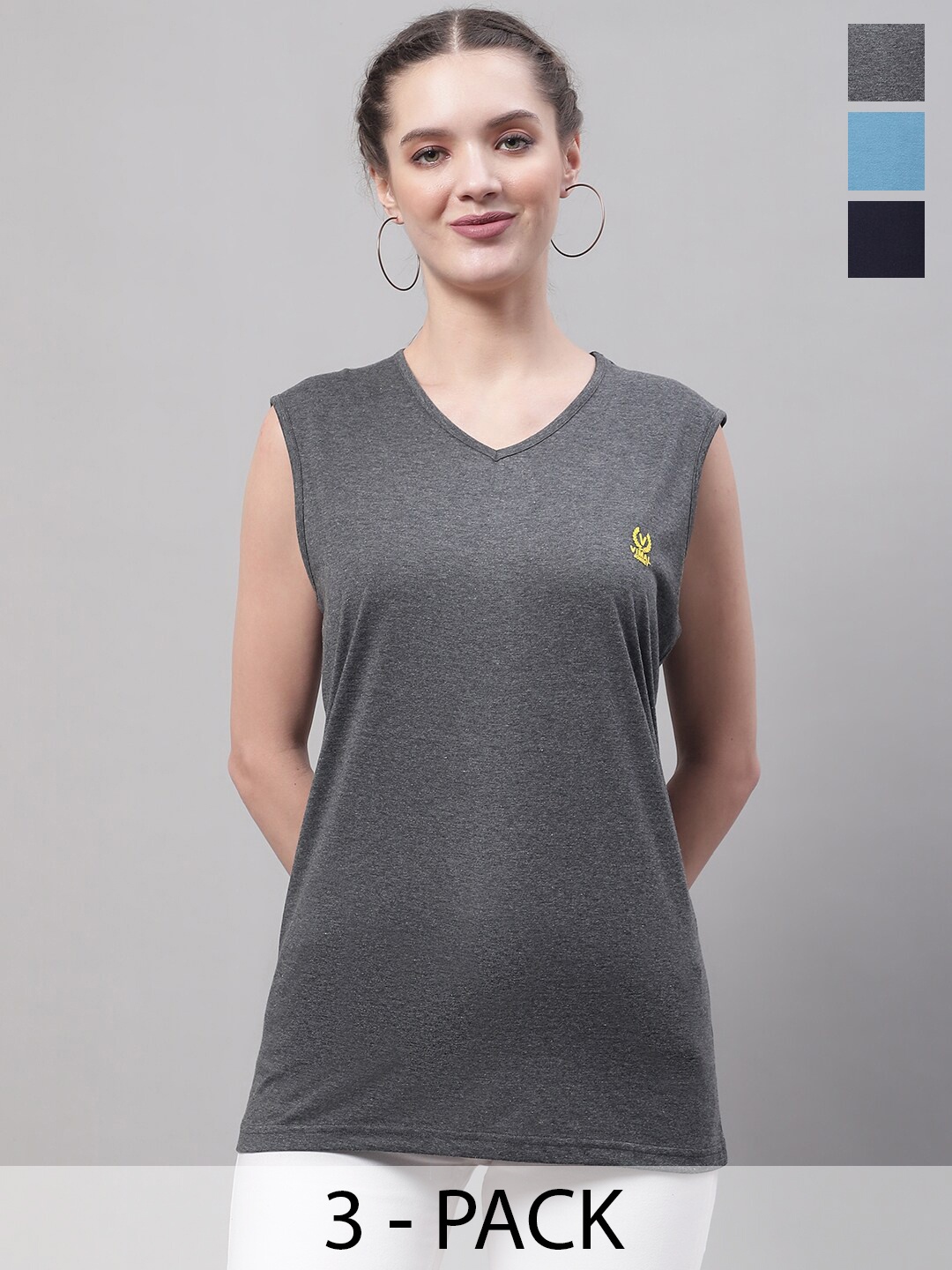 

MACK JONNEY Pack of 3 Cotton V-Neck T-shirt, Grey
