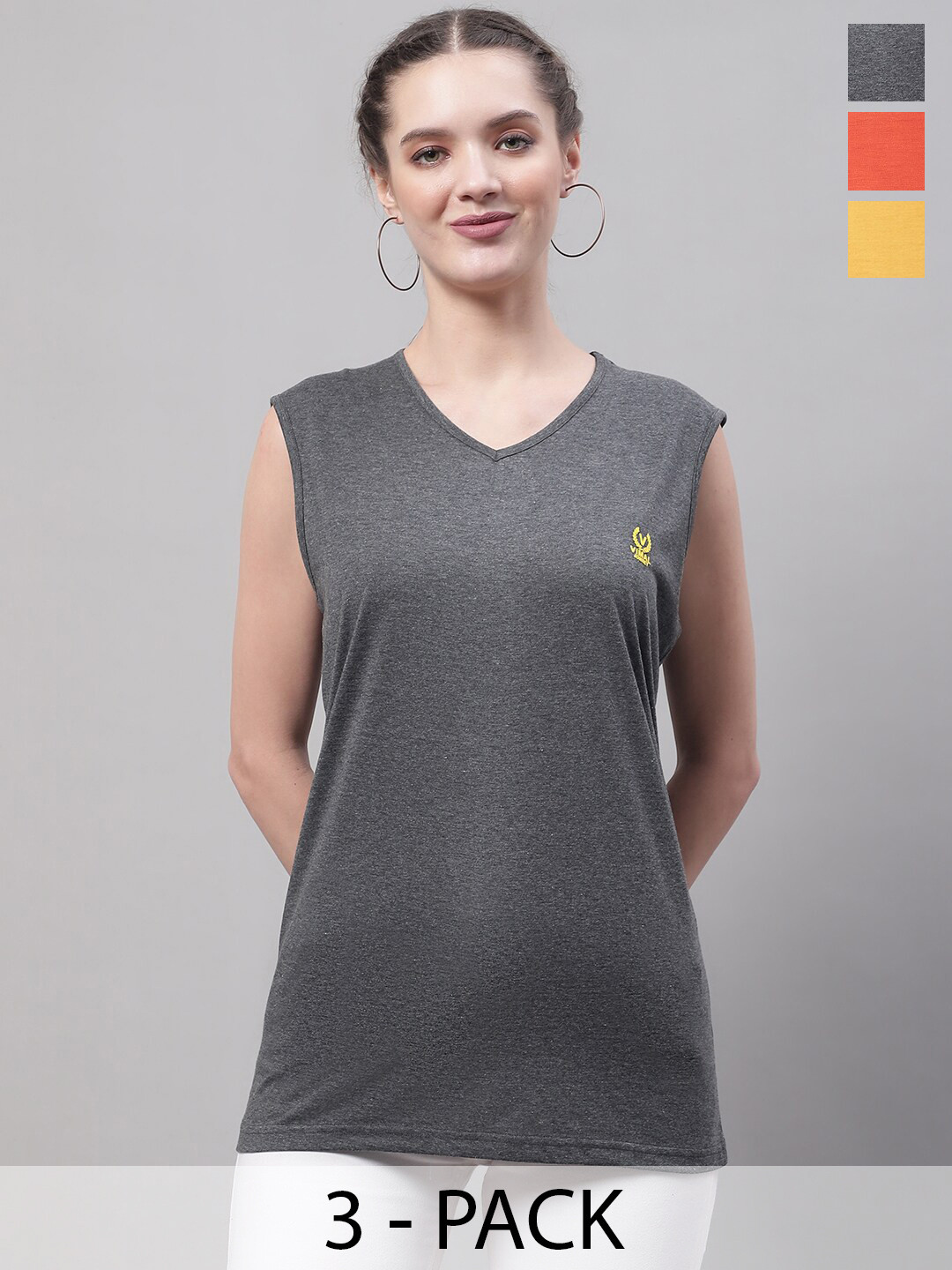 

MACK JONNEY Pack Of 3 V-Neck Cotton T-shirt, Grey