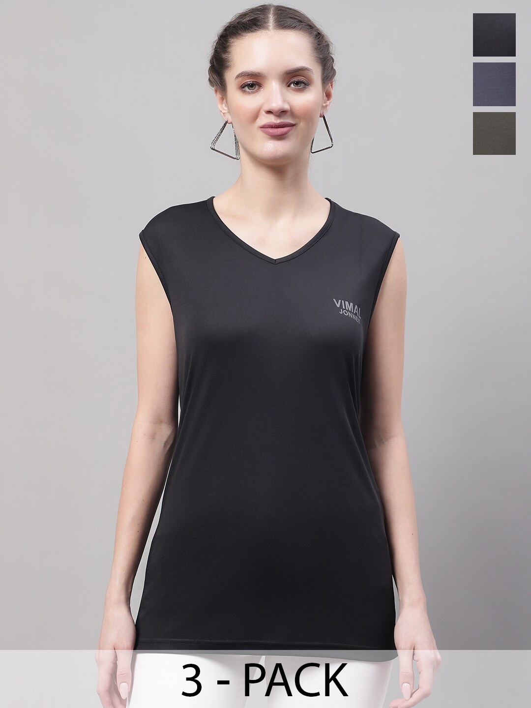 

MACK JONNEY JONNEY Pack Of 3 V-Neck T-shirts, Black