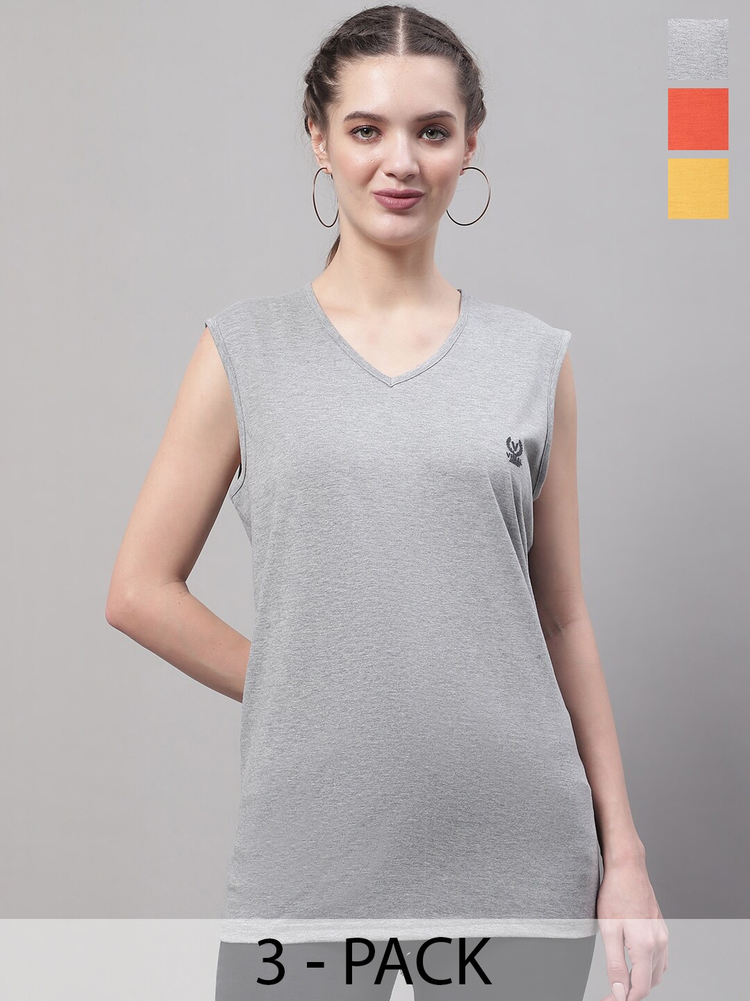 

MACK JONNEY Pack Of 3 V-Neck Cotton T-shirt, Grey