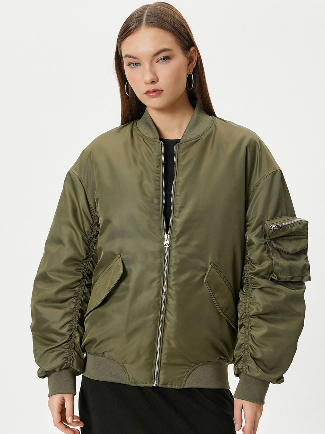 

Koton Mock Collar Bomber Jacket, Green