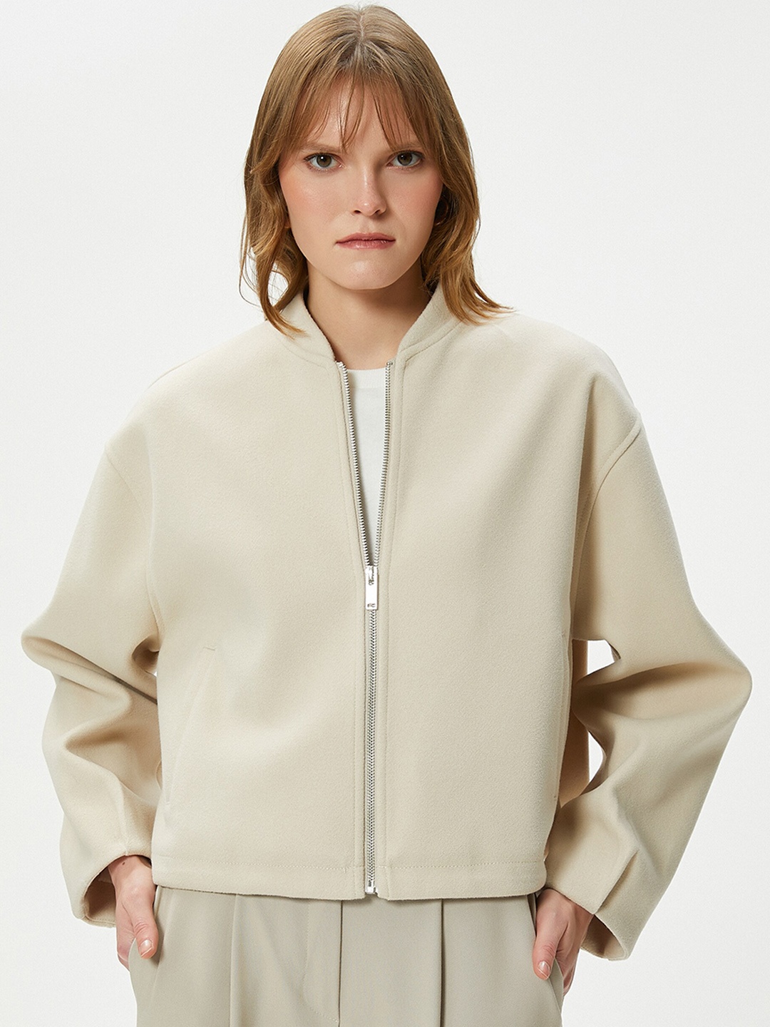 

Koton Mock Collar Bomber Jacket, Grey