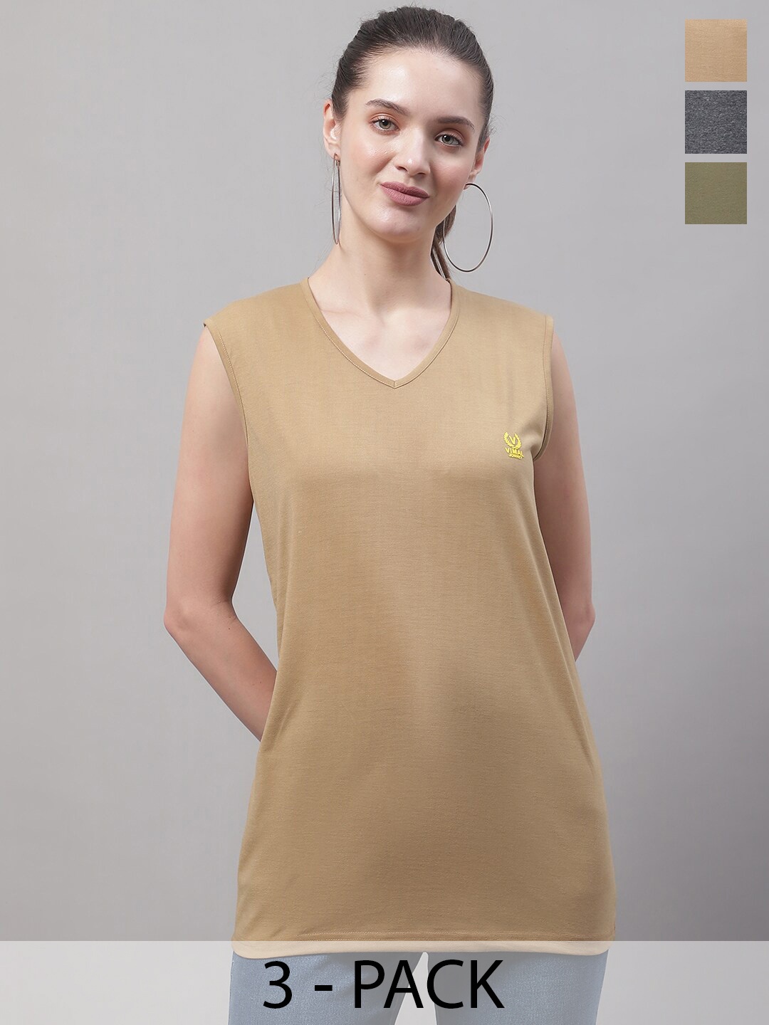 

MACK JONNEY Pack of 3 V-Neck Cotton T-shirts, Beige
