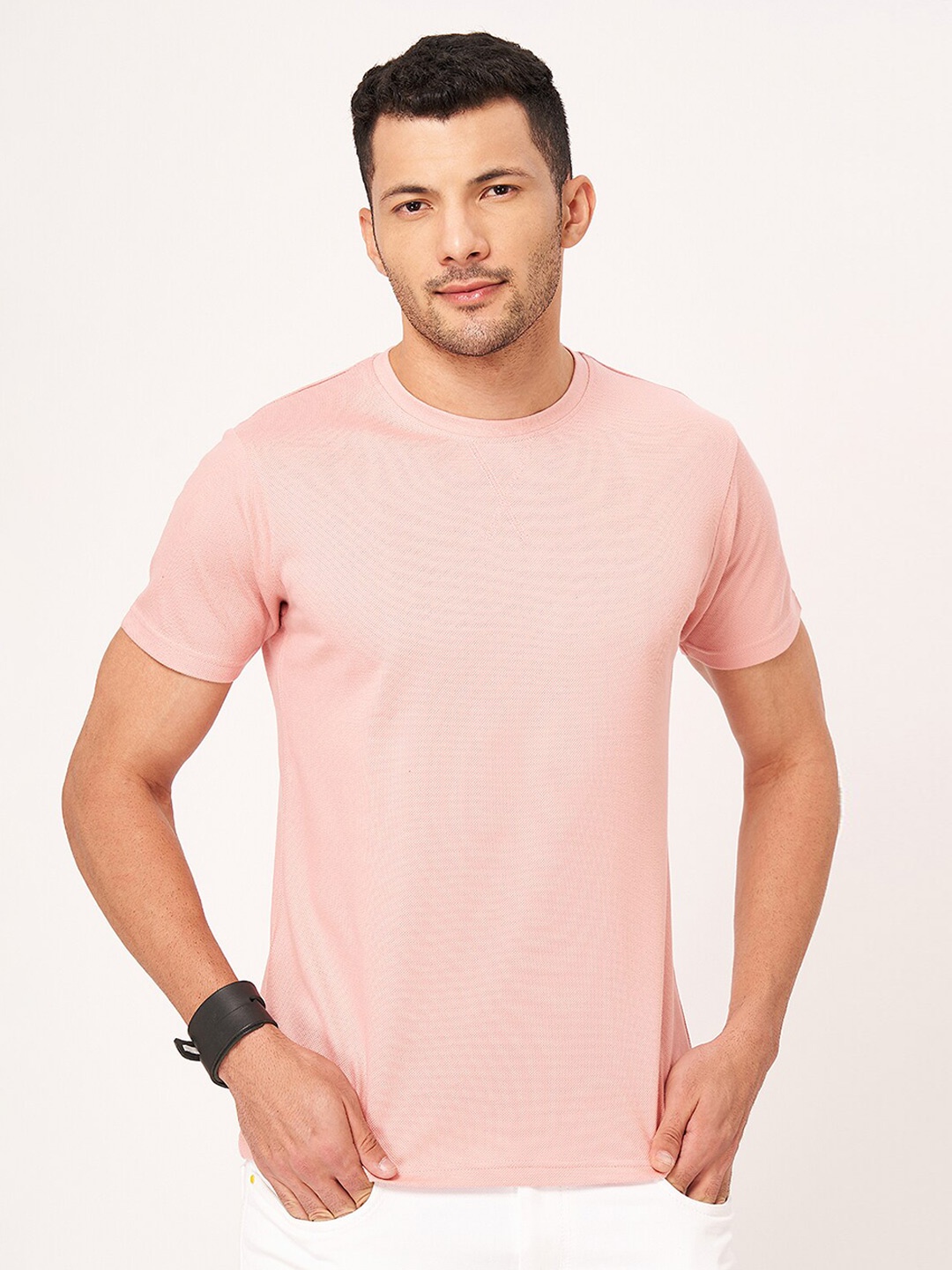 

ZU Round Neck Pure Cotton Regular T-shirt, Pink