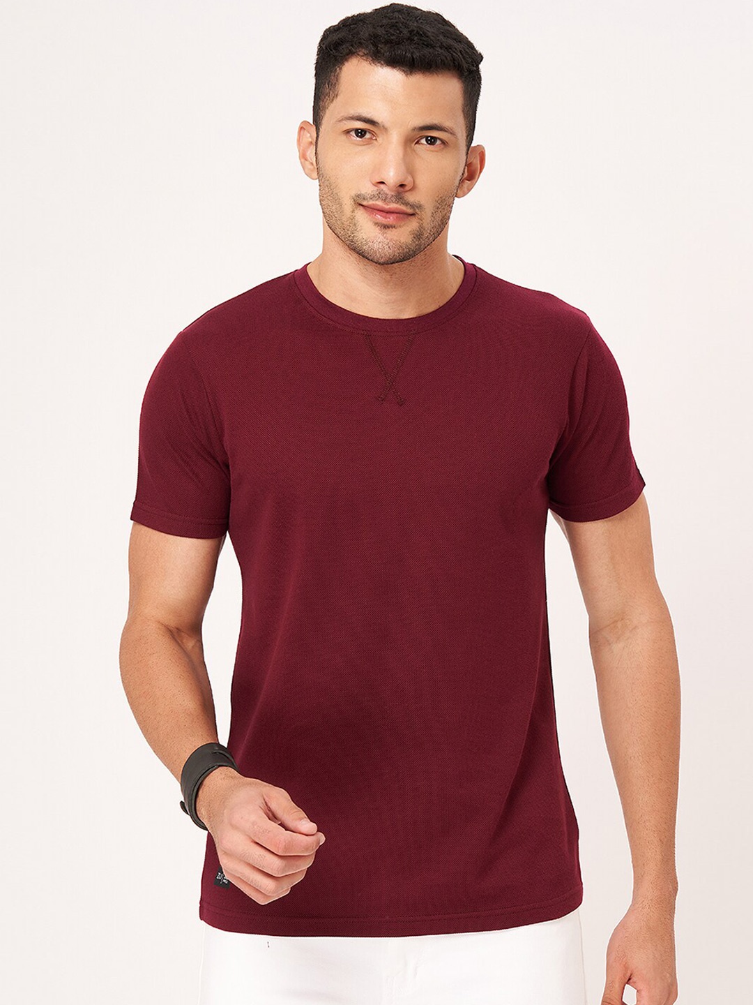 

ZU Round Neck Pure Cotton Regular T-shirt, Maroon