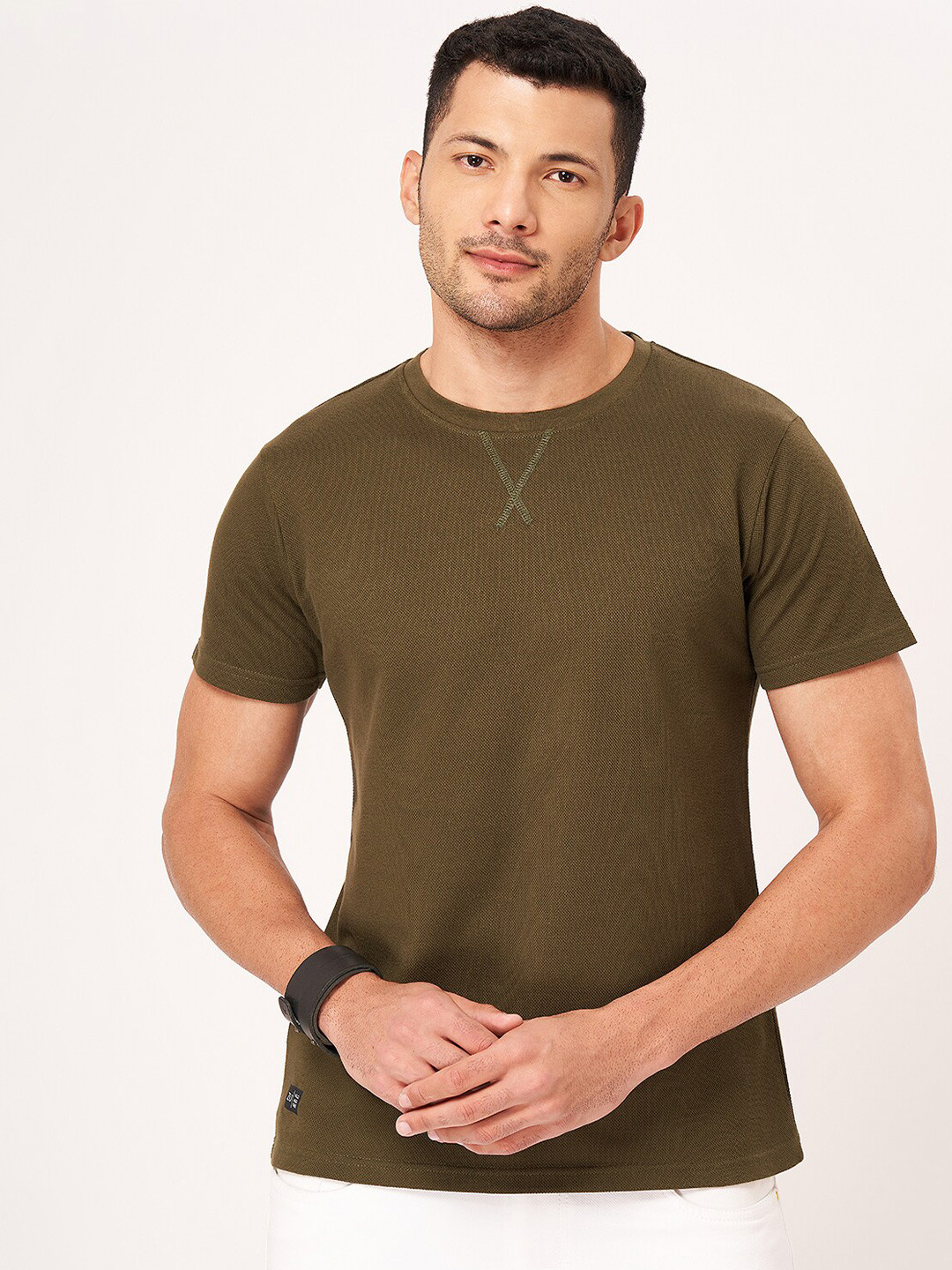 

ZU Round Neck Pure Cotton Casual T-shirt, Olive