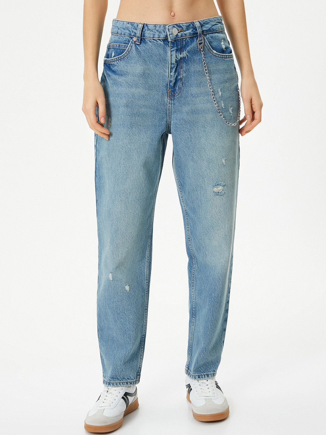 

Koton Women Mildly Distressed Mid Rise Heavy Fade Cotton Jeans, Blue
